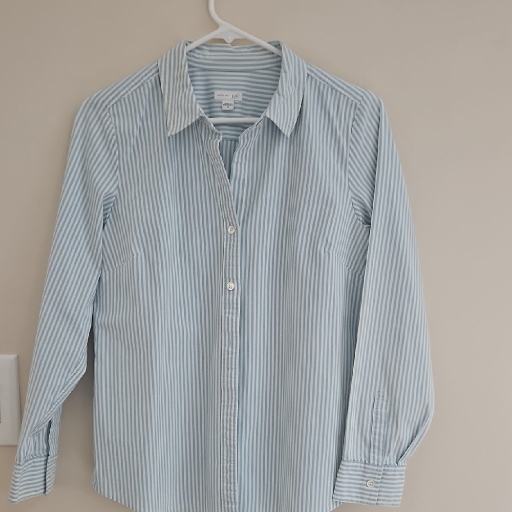 J. Jill Sky Blue Striped Casual Shirt